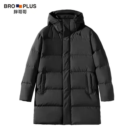 胖哥哥中长款连帽大码羽绒服男白鸭绒宽松加肥加大简约百搭男装冬商品大图