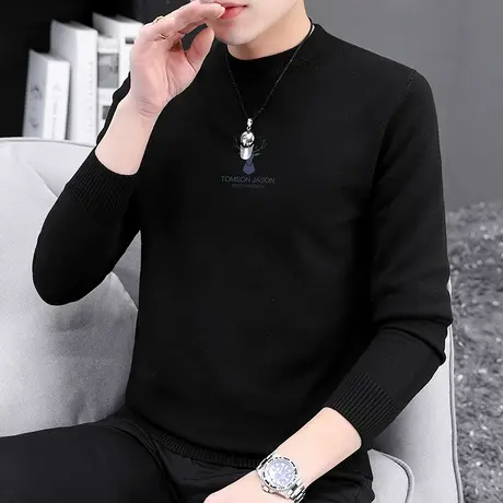 圆领毛衣男春秋款黑色内搭打底衫针织衫秋冬季潮流毛线衣毛衫线衫商品大图