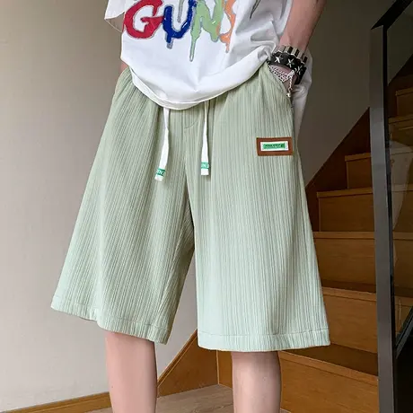 青年潮牌短裤男ins潮流简约运动休闲裤夏季薄款冰丝五分直筒中裤图片