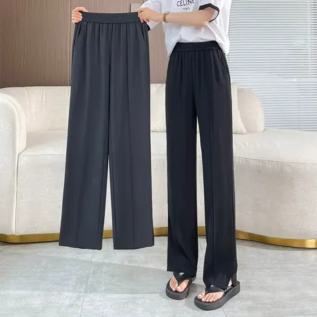 垂感阔腿裤女夏季薄款女裤大码胖mm宽松休闲西装裤显瘦开叉裤子夏图片