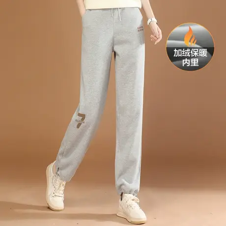 韩潮袭人高腰直筒阔腿运动裤女2023冬季新款加绒灰色休闲卫裤子图片