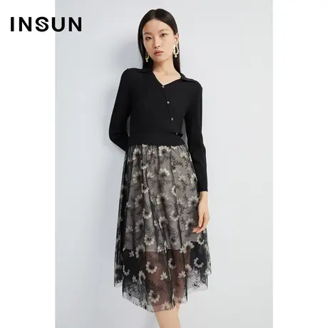 INSUN恩裳线上专选秋季贴布绣花假两件连衣裙图片