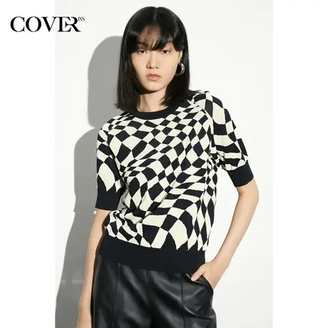 COVER夏季棋盘格提花插肩袖上衣图片