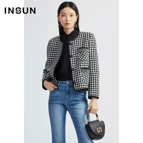 INSUN恩裳线上专选秋季千鸟格双面呢小香风短外套商品大图