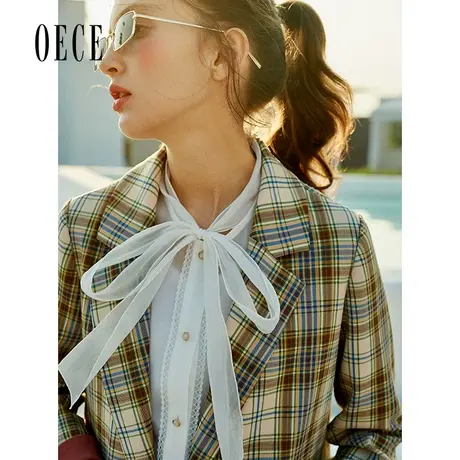 Oece春装新款复古格个性英伦修身休闲西装西服女士外套图片