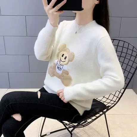 半高领水貂绒女士毛衣2023年秋冬新款加厚打底韩版宽松时尚女上衣图片