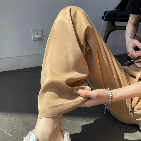 高档真丝阔腿裤女夏季薄款醋酸绸缎休闲裤子女高腰显瘦时尚冰丝裤商品大图