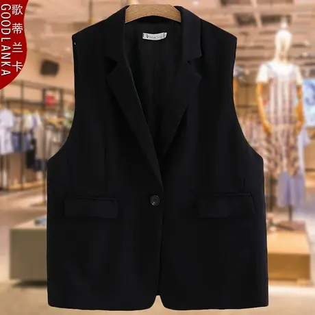 中年妈妈春秋款马甲外套2022新款大码女装一粒扣黑色西装马夹外穿图片