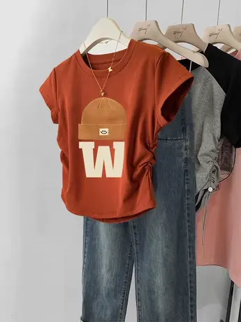 机能风辣妹短袖t恤女夏季新款大码修身正肩ins潮法式掐腰上衣短款图片