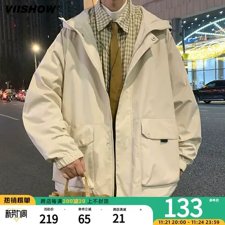 VIISHOW夹克男户外工装连帽外套三防日系机能口袋宽松户外冲锋夹商品大图