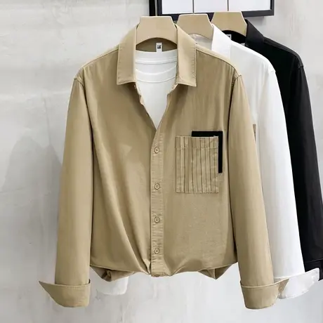 工装衬衫外套男纯棉宽松日系复古休闲男士衬衣长袖春秋2023新款潮商品大图