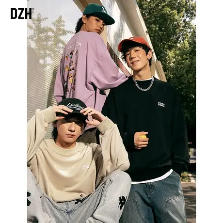 情侣美式卫衣男圆领秋季潮牌长袖上衣宽松男装2024新款套头打底衫商品大图