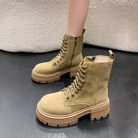 马丁靴女春秋单靴2024年新款厚底英伦风短靴子ins潮鞋高帮大黄靴商品大图