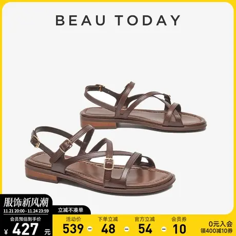BeauToday凉鞋女2024夏季新款BT真皮罗马凉鞋女上班凉鞋女不累脚图片