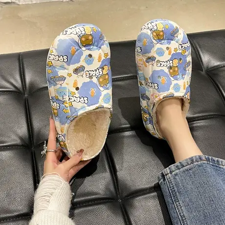 可爱棉拖鞋女士冬季加绒2024新款室内家居防水外穿毛拖鞋女款冬天商品大图