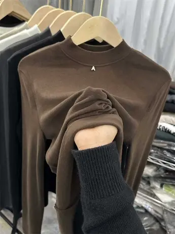 加绒加厚半高领柔软打底衫T恤女秋冬新韩版显瘦修身内搭百搭上衣商品大图