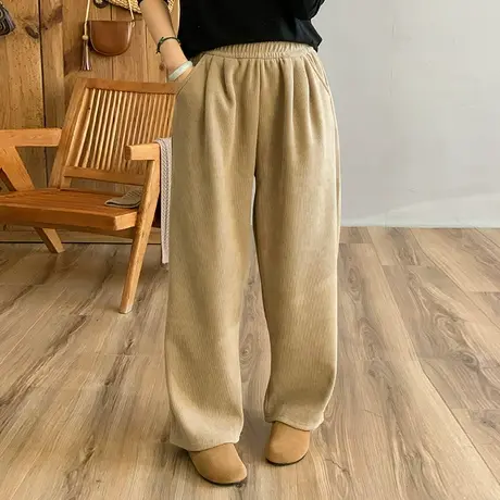 dza 高腰显瘦宽松加绒阔腿裤子女秋冬外穿长裤休闲直筒裤哈伦女裤图片