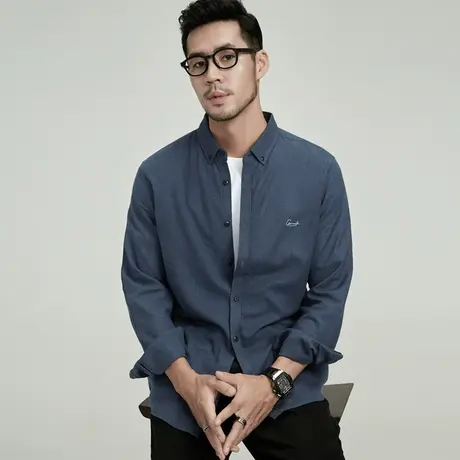 格慕施德绒长袖衬衫男秋冬舒适高级感休闲纯色自发热大码宽松衬衣图片