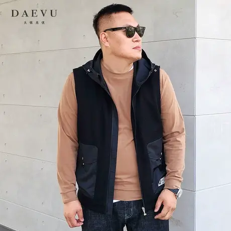 大依无忧秋新款拼接潮胖子加肥加大码男士短款连帽单料坎肩马甲商品大图