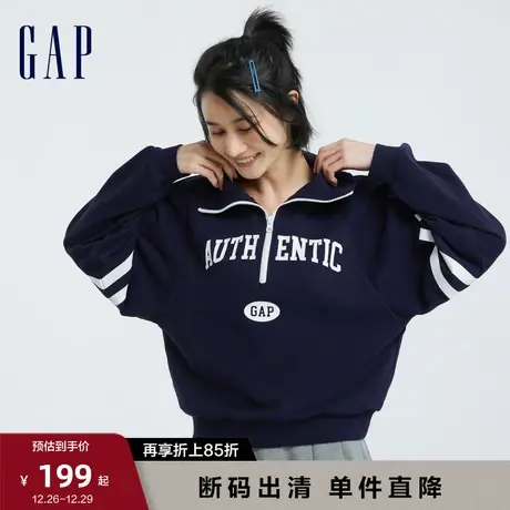 【断码优惠】Gap女装早春LOGO美式复古学院风半开襟卫衣756354图片