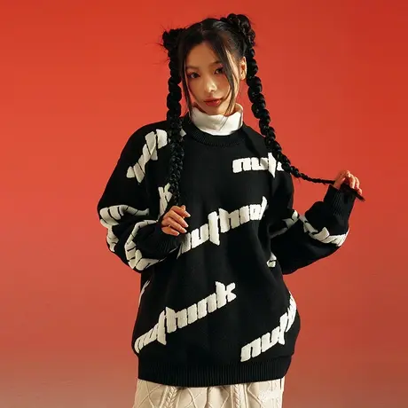 Nuthink美式高街vibe风字母针织毛衣男女同款冬季加厚保暖情侣装商品大图