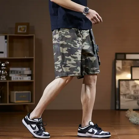 唐狮夏季休闲短裤男迷彩工装直筒百搭运动宽松潮流口袋五分裤卫裤图片