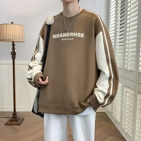 青少年秋冬款加绒卫衣潮牌男美式加厚套头上衣春秋季保暖长袖t恤商品大图