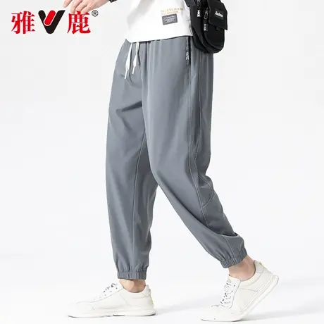 雅鹿春夏浅卡其宽松休闲裤男潮牌微弹宽腿微锥收口裤子男裤九分裤商品大图