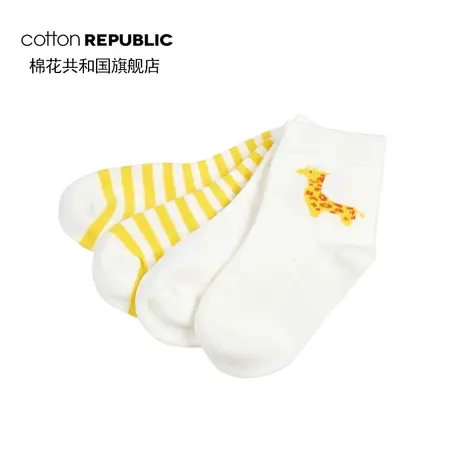棉花共和国童袜卡通动物图案糖果色条纹可爱2双装婴童袜儿童中筒图片