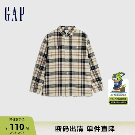 【断码优惠】Gap男童秋季洋气法兰绒格纹长袖衬衫休闲上衣729978商品大图