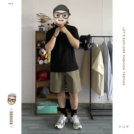 Hansca男士POLO衫宽松短袖t恤夏季套装日系高级感简约休闲短裤潮商品大图
