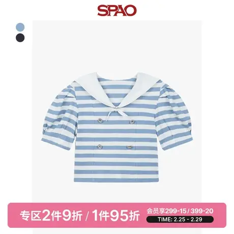 SPAO女士春季新款短款条纹海军风雪纺衫衬衫SPBWD25S20图片