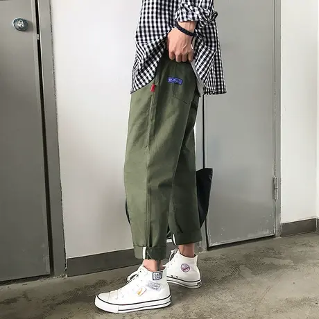 ins工装裤男潮牌港风直筒裤子韩版潮流夏季宽松休闲阔腿九分男裤商品大图
