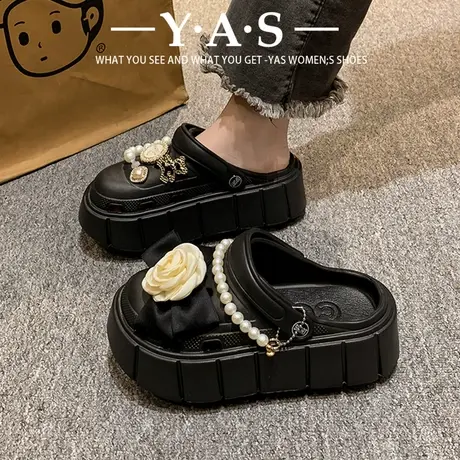 仙女风花朵踩屎感洞洞鞋女2024春夏季新款厚底增高防滑包头凉拖鞋图片