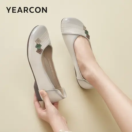 意尔康妈妈鞋中老年舒适秋季新款牛筋软底真皮瓢鞋浅口女士单鞋商品大图