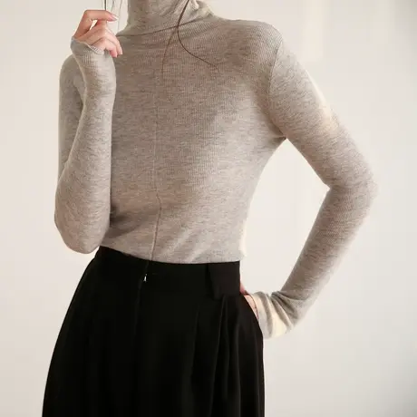 2023春秋新款套头1OO羊毛针织衫女修身打底衫内搭气质上衣商品大图