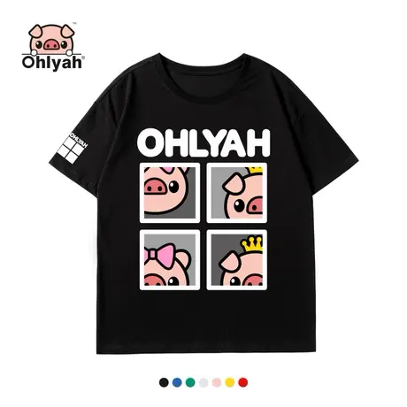 Ohlyah品牌 小猪米罗 全棉短袖 网红T恤女装韩版宽松嘻哈印花潮牌商品大图
