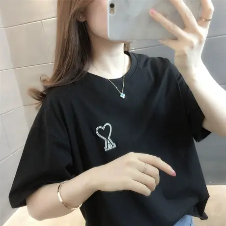 2023新款韩版ins短袖t恤女潮宽松半袖百搭洋气爱心上衣夏网红体恤商品大图