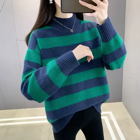 春装2023年新款宽松大码半高领毛衣套头打底衫女外穿爆款针织衫女图片