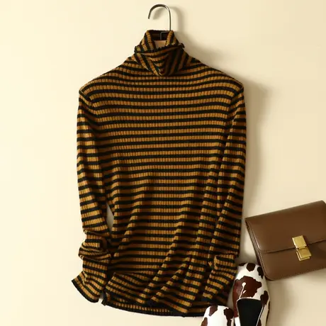 堆堆高领毛衣打底衫女士内搭秋冬2023年新款条纹爆款洋气针织上衣商品大图