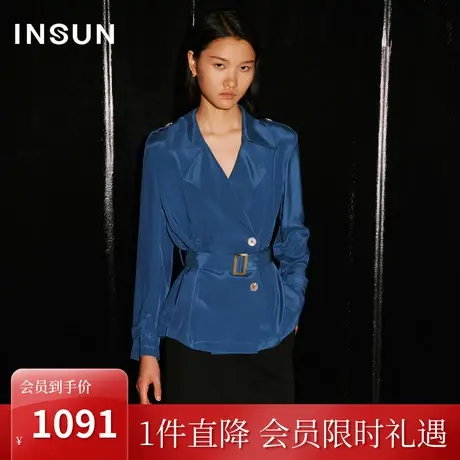 恩裳COVER2023年秋装新款经典简约真丝人丝舒适弹力气质收腰风衣商品大图