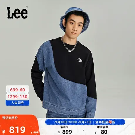Lee商场同款23秋冬新品101+舒适版黑色不规则拼接男长袖卫衣潮流图片