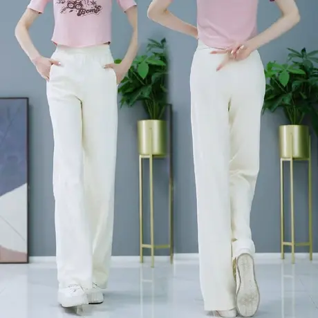 高腰阔腿裤女2023年春夏新款显瘦直筒休闲裤韩版松紧腰垂感长裤子图片