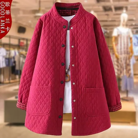 胖妈妈秋冬装2023新款大码女装中老年宽松显瘦洋气夹棉薄棉衣外套商品大图