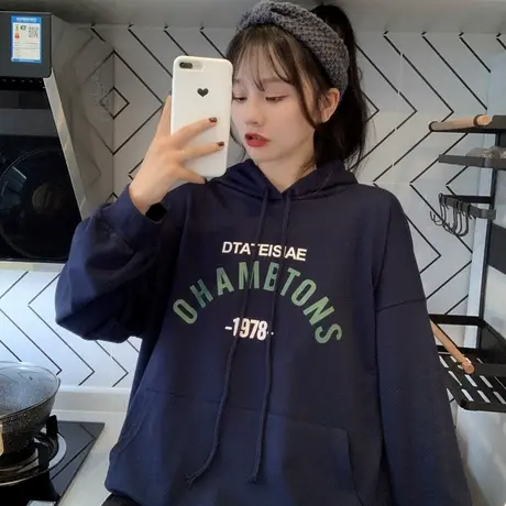 连帽卫衣女春秋薄款2020新款宽松韩版潮ins原宿bf慵懒风上衣外套商品大图