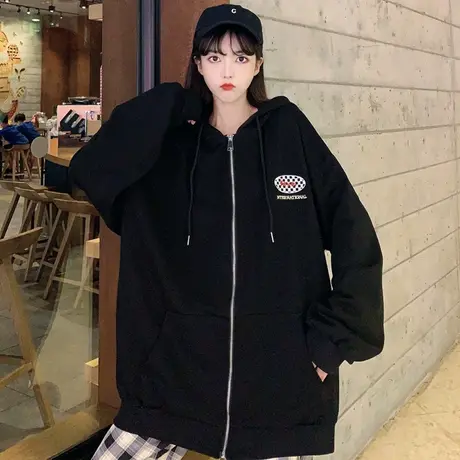 vintage卫衣女宽松韩版潮ins设计感小众上衣春秋薄款运动开衫外套商品大图