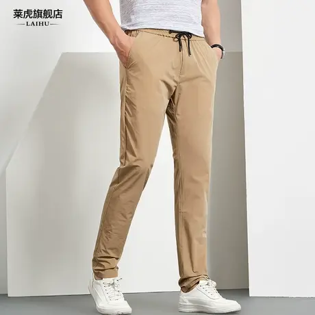 夏季新款青年男士休闲裤修身薄款直筒长裤子男韩版潮流松紧束带裤商品大图