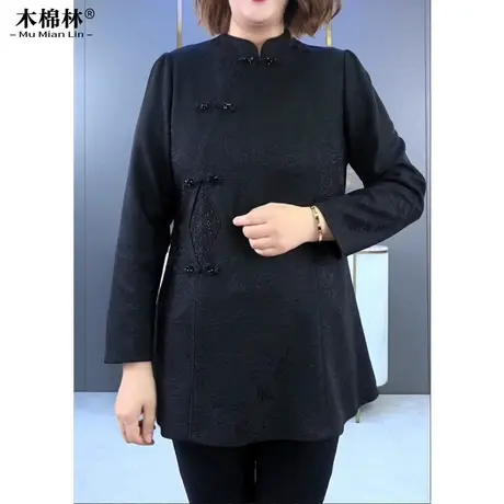 胖mm大码女装上衣女春秋国风提花复古遮肉显瘦盘扣妈妈200斤衬衫图片