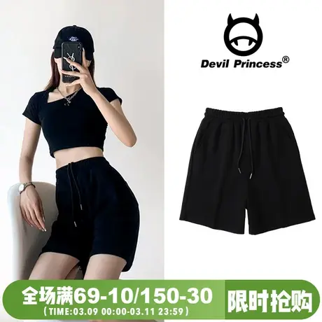 港风ins百搭宽松直筒运动风短裤韩版高级感显瘦黑色五分裤夏新款商品大图