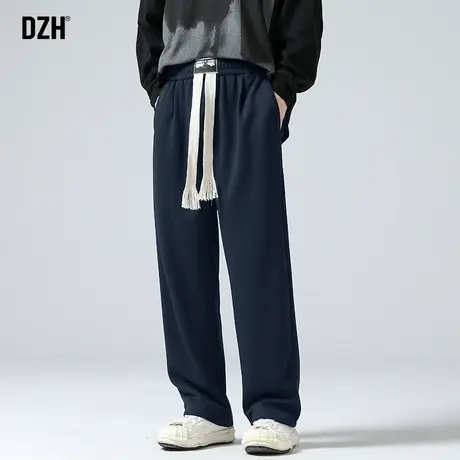 DZH男士高腰阔腿裤男藏青色垂感裤子宽松运动裤休闲长裤直筒卫裤商品大图